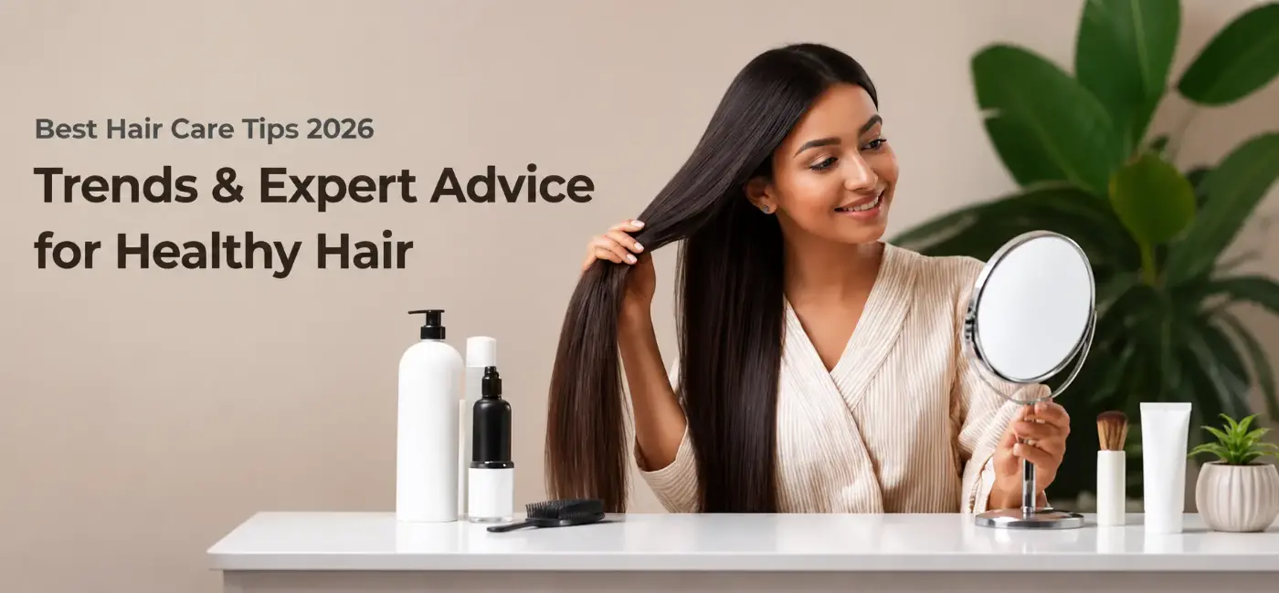 Woman with long healthy shiny hair following the best hair care tips 2026, showcasing expert hair care advice, healthy hair trends, hair growth, and professional beauty routine.