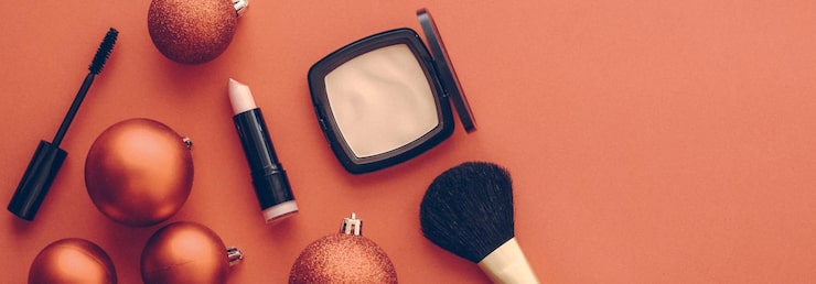 Makeup cosmetics product set beauty brand christmas sale promotion vintage orange flatlay background as holiday design 360074 41871