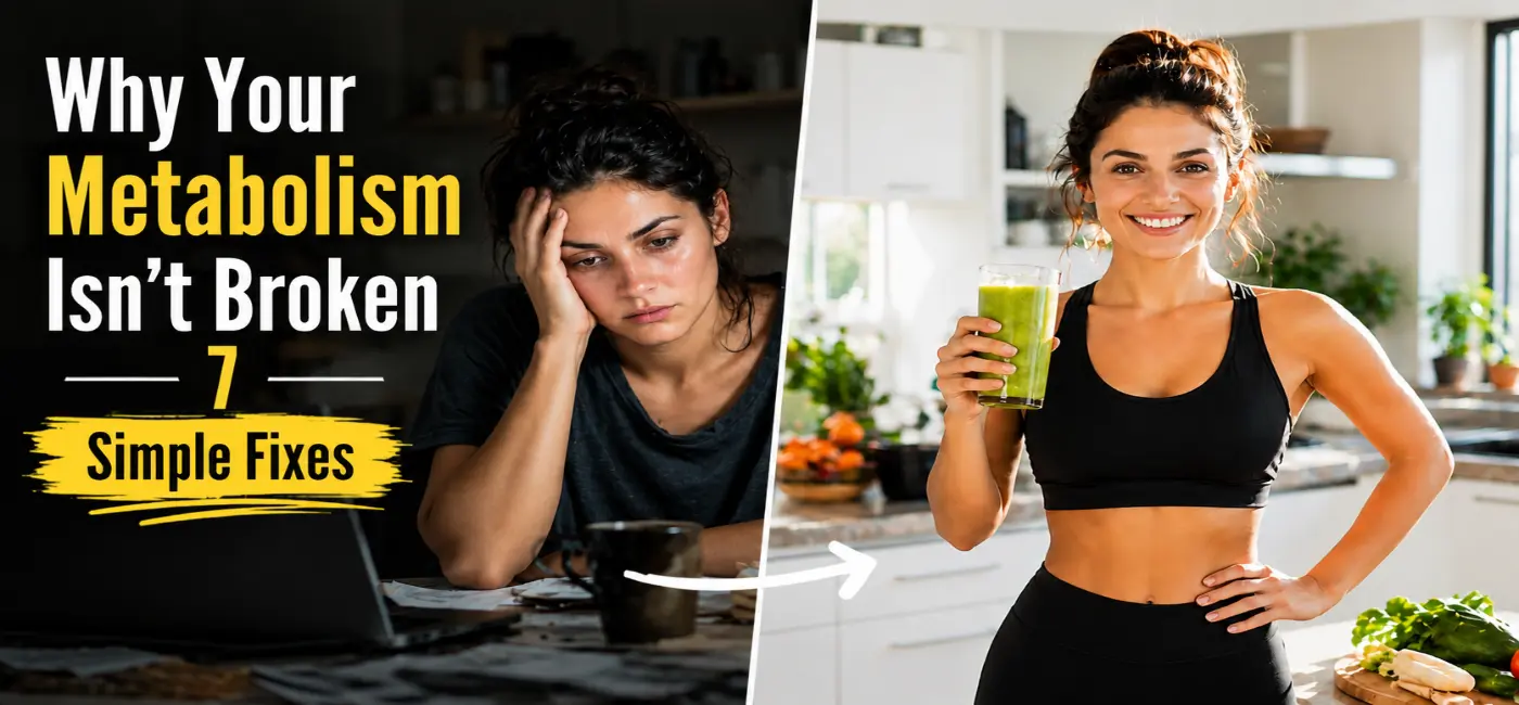 "An energetic woman standing confidently, representing a healthy metabolism and simple lifestyle fixes to boost fat burning - Vigrovia Health.