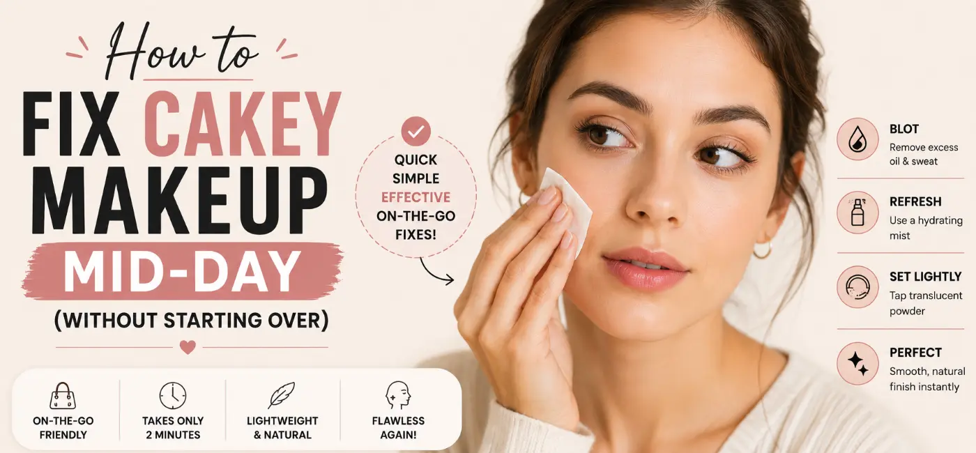 Fix cakey makeup midday without starting over using smart touch-up tips for a fresh, flawless skin finish.