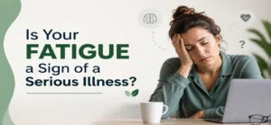 Woman experiencing persistent fatigue at work, highlighting how ongoing tiredness may be a warning sign of an underlying serious illness.