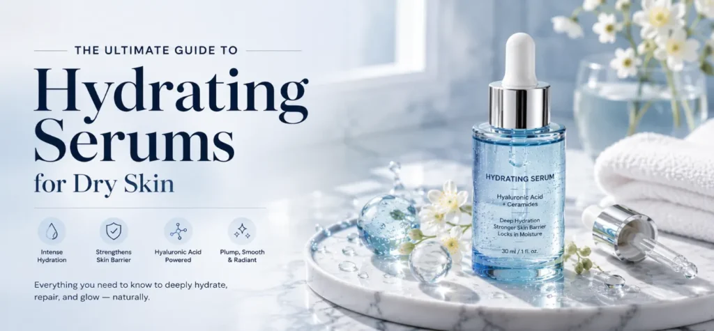 Hydrating serum for dry skin restoring moisture and a glowing barrier.
