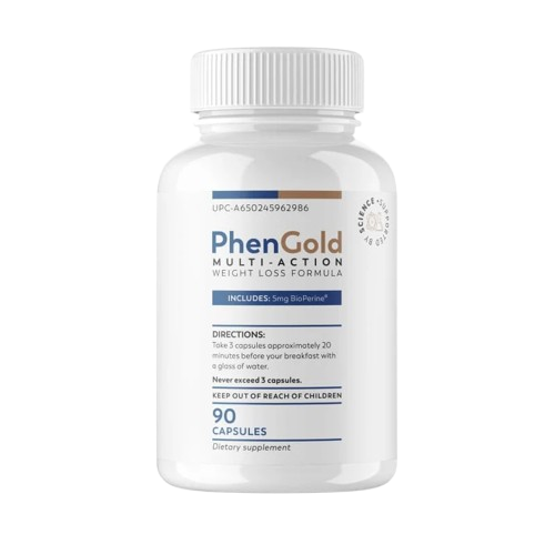 PhenGold Multi-Action weight loss formula supplement bottle with 90 capsules