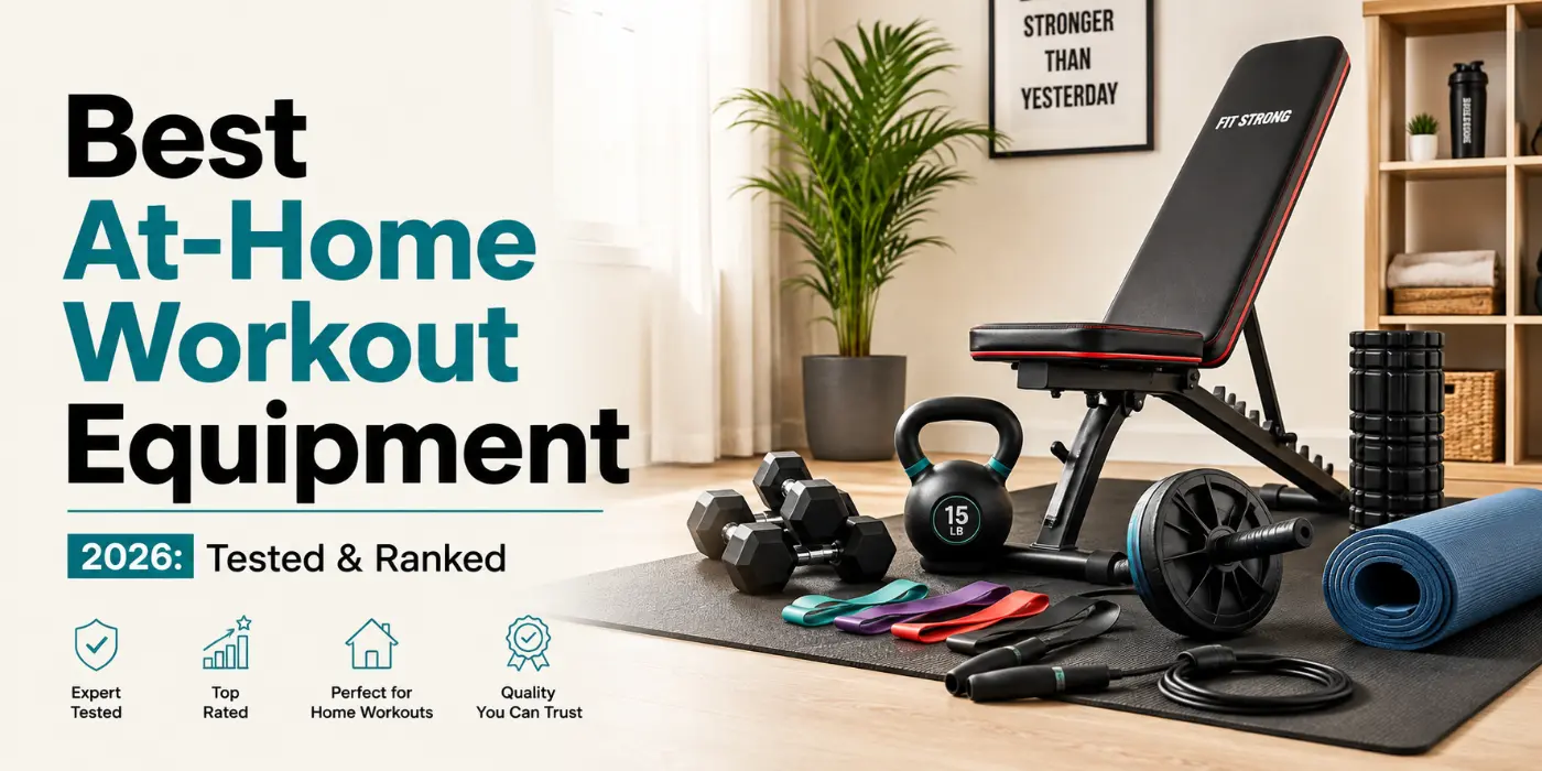 Best home gym equipment for a full at-home workout setup, including a folding treadmill, adjustable dumbbells, and resistance bands