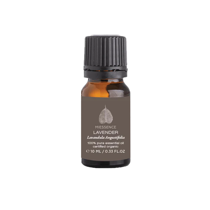 Organic lavender essential oil in dark glass bottle for sleep and relaxation