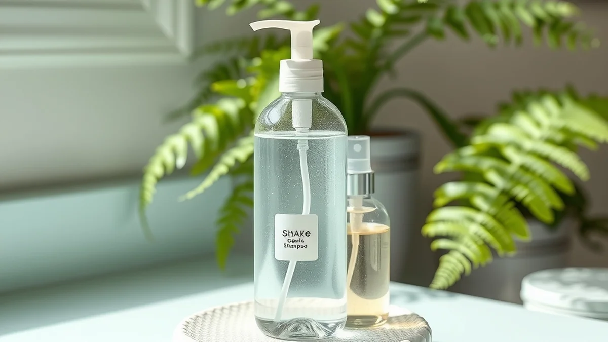 Clean hair care bottles on a bright bathroom vanity representing scalp care collection for healthier hair